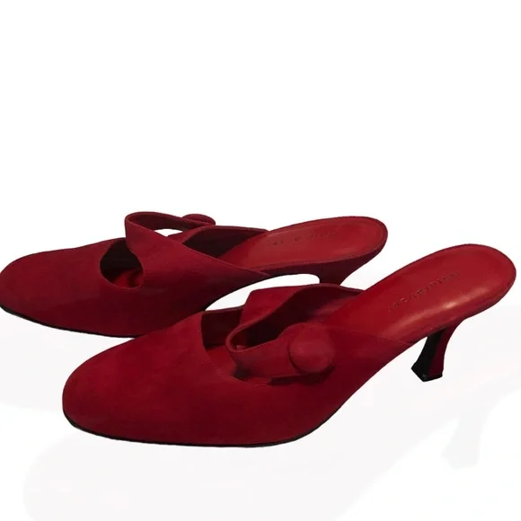 NATURALIZER - Women’s Red Suede Leather Mary Jane Mule Slides Pump - Size 8M - Picture 1 of 15